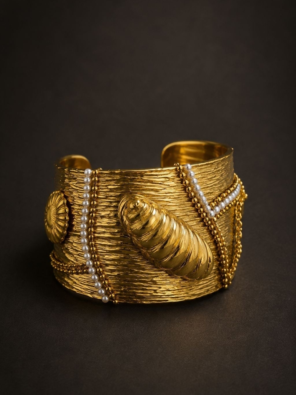 Gold Shell-Embellished Cuff Bracelet - Picture 2 of 5
